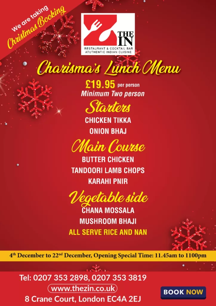 Christmas Lunch Menu Featuring Festive Dishes and Seasonal Delights.